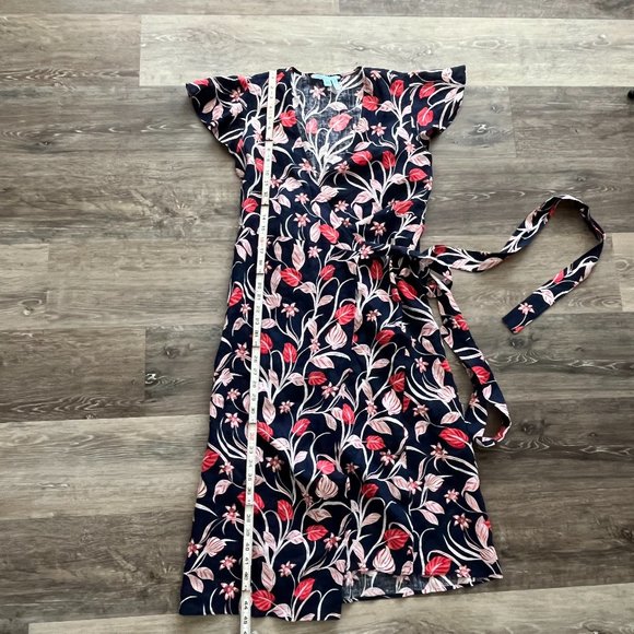 Draper James Floral Short Sleeve Wrap Linen Dress - Picture 9 of 12